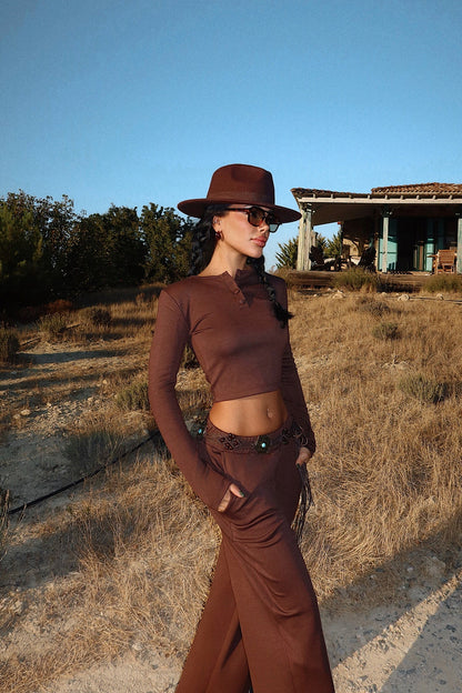 Damen Cropped und weite Hose mit Knöpfen