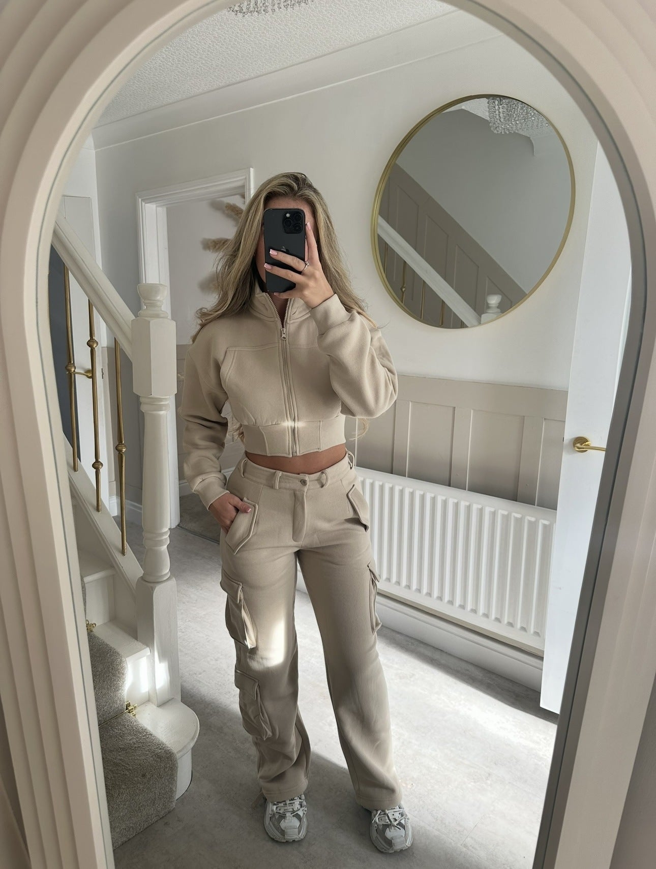 Damen Freizeit-Set Cropped mit Reißverschluss und Taschen