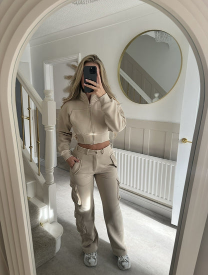 Damen Freizeit-Set Cropped mit Reißverschluss und Taschen