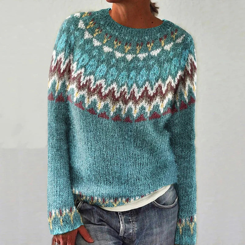 Damen Strickpullover Lebhaftes Muster Komfortabler Schnitt Eveloria