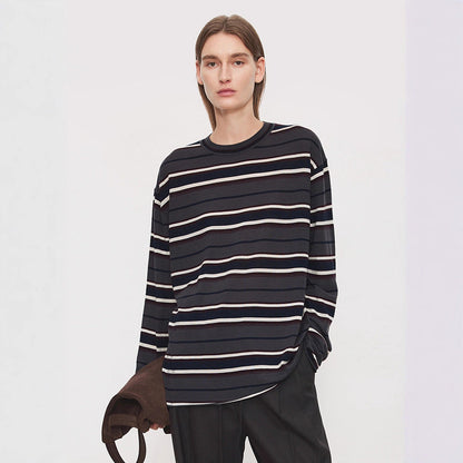 Damen Langarmshirt Streifenmuster Eveloria Baumwolle Weiß