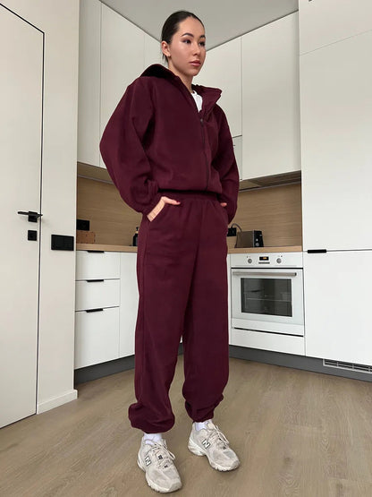 Damen Fleece Jogginganzug mit Kapuze Eveloria