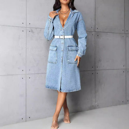 Damen Jeansjacke Vintage-Stil mit Taschen und Knöpfen