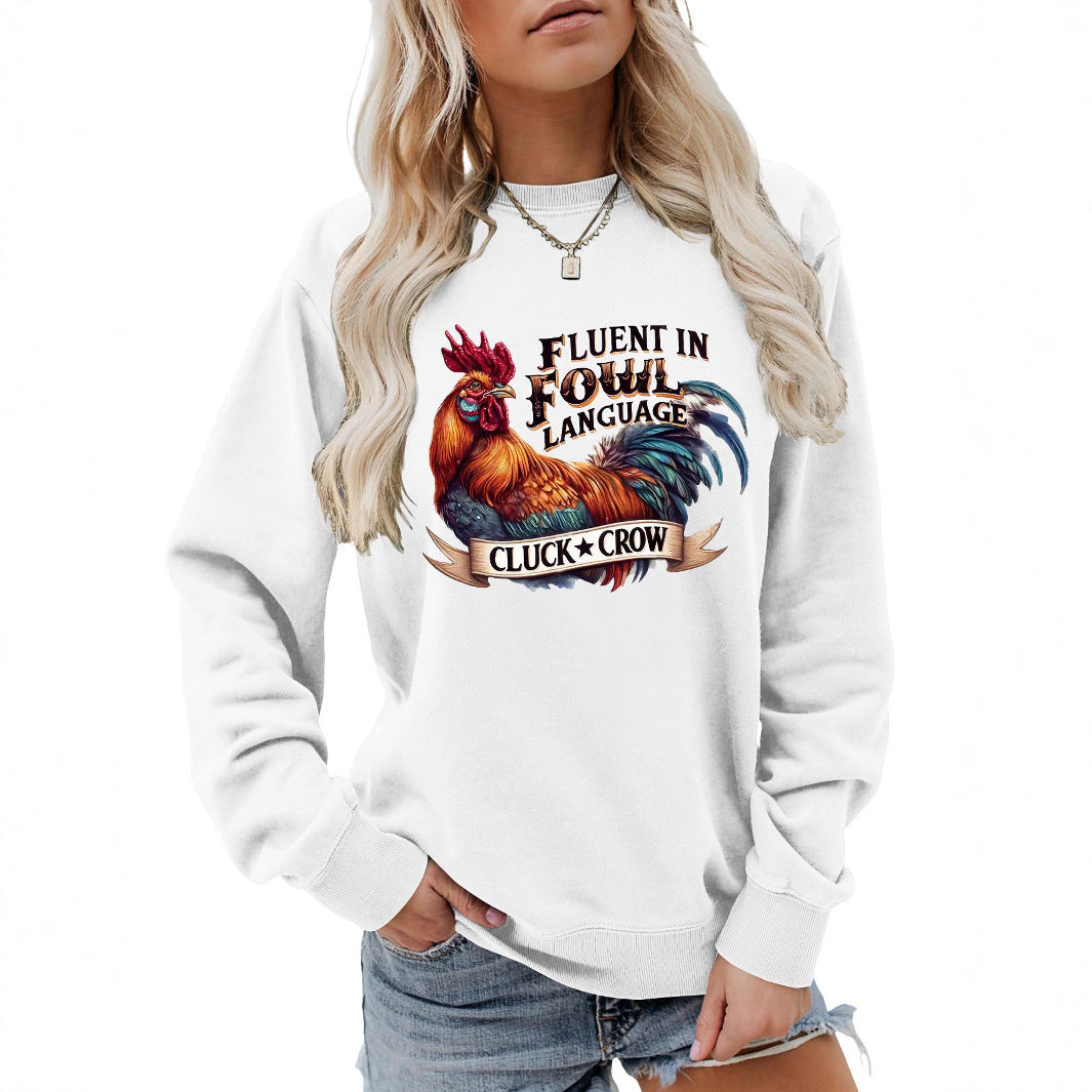 Damen Sweatshirt Hühnermotiv Bequem Grau Eveloria