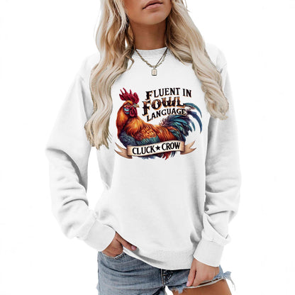 Damen Sweatshirt Hühnermotiv Bequem Grau Eveloria