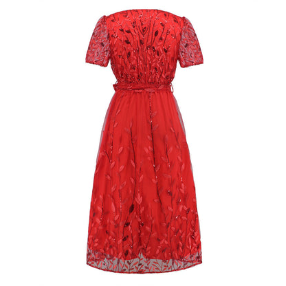 Eveloria Damen Midi Kleid V-Ausschnitt Gürtel Kurzärmelig