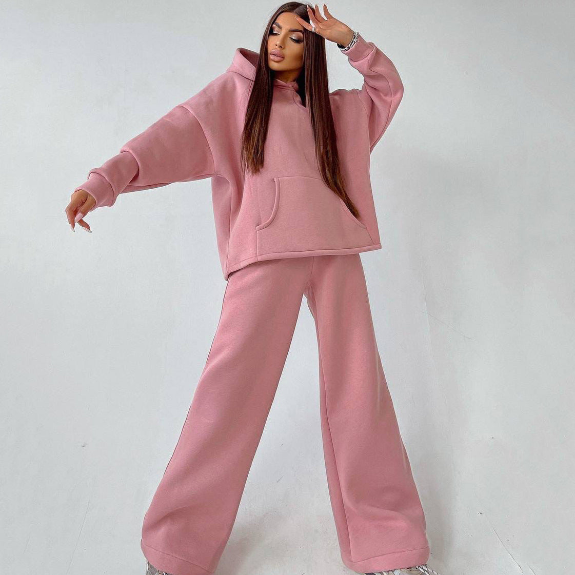 Damen Hoodie Set Relaxed Fit Sweatpants Baumwolle Beige