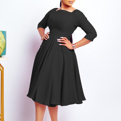 Damen A-Linien Kleid mit Ausschnitt und Taschen Eveloria