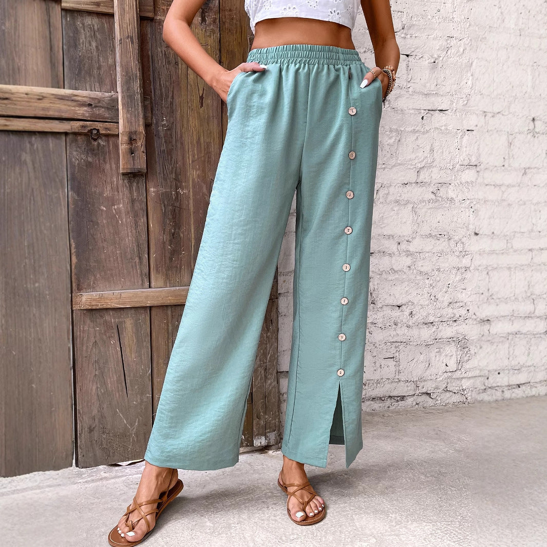 Damen Freizeithose Weit Geschnitten Seitliche Schlitzen Dekorative