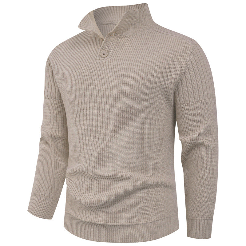 Herren Pullover Hochkragen Knopfdetails Wärme Beige
