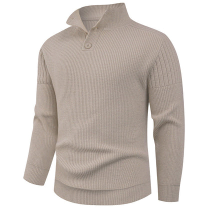 Herren Pullover Hochkragen Knopfdetails Wärme Beige
