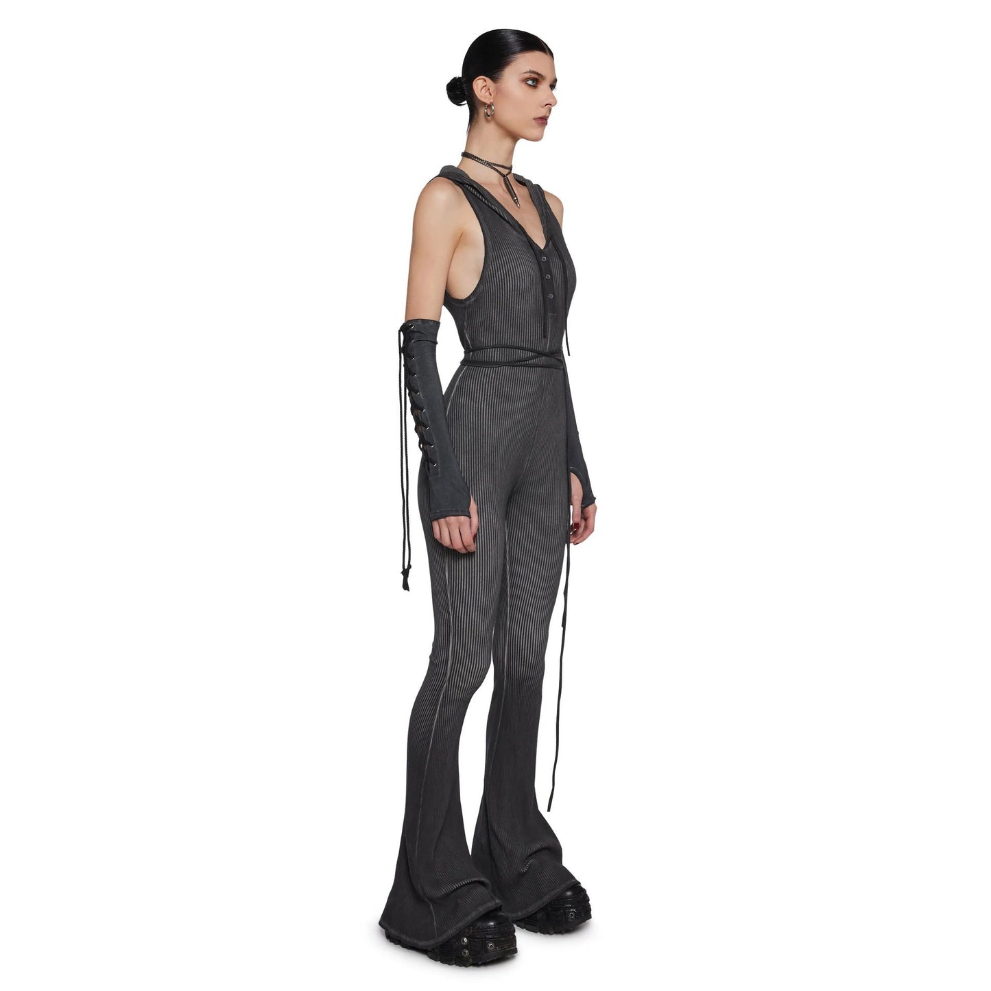 Damen Jumpsuit mit Kapuze und langen Ärmeln Eveloria