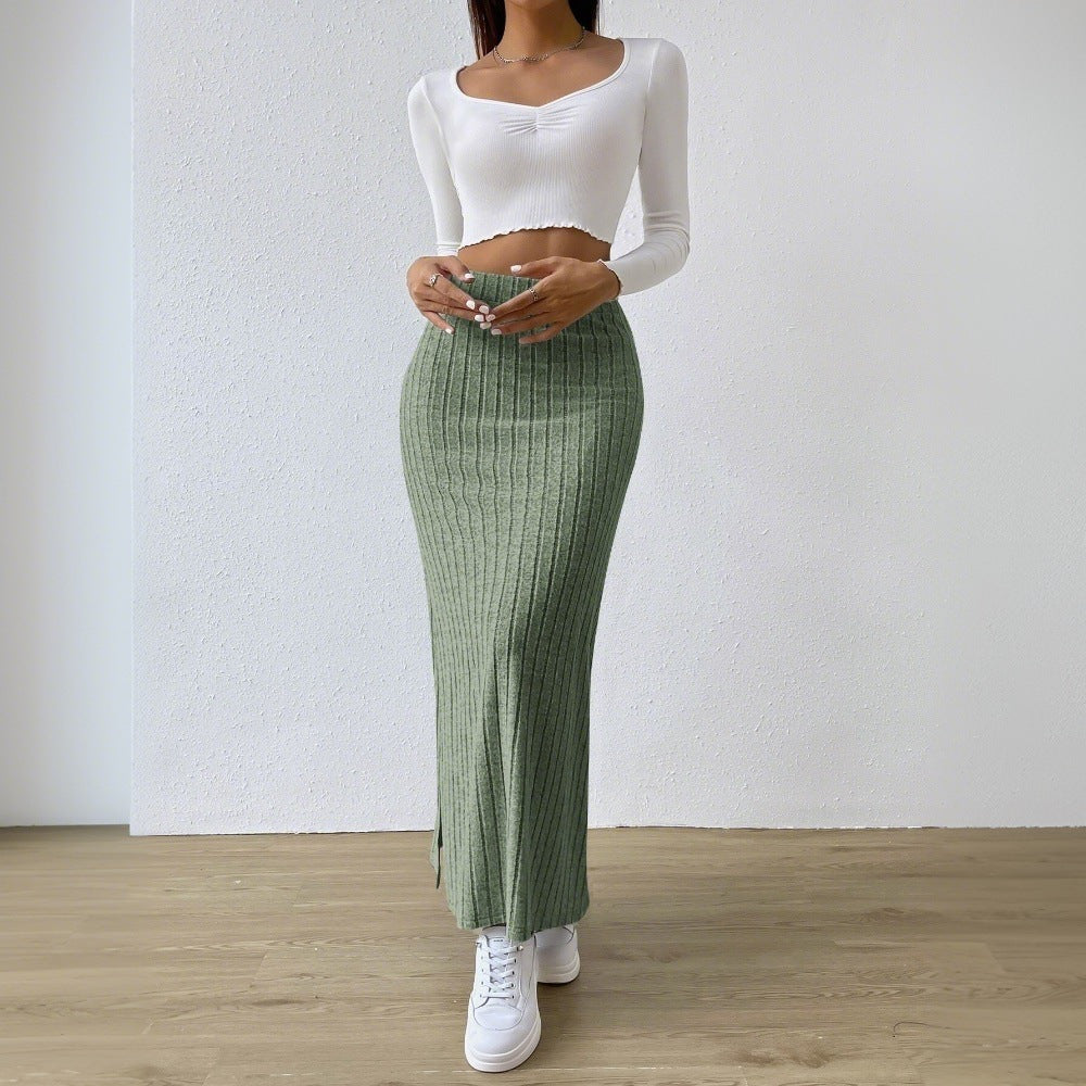 Damen Maxirock Rippendesign Seidenähnlich