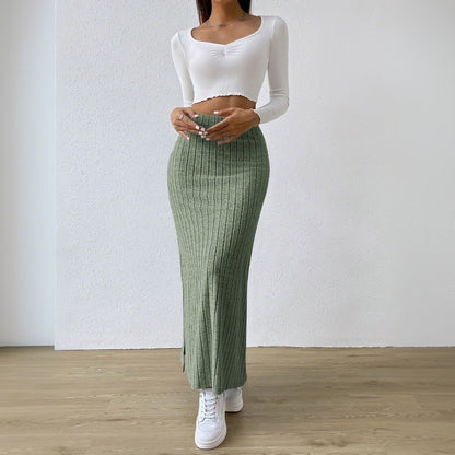 Damen Maxirock Rippendesign Seidenähnlich