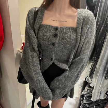 Damen Strickjacke Weites Modell Mit Knöpfen Beige