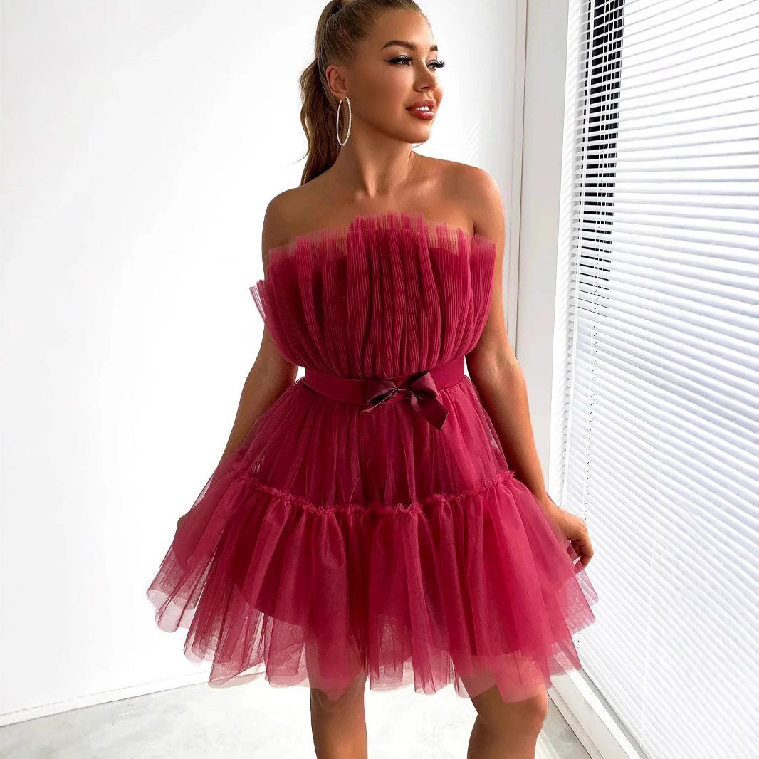 Damen Mini-Kleid Asymmetrisch Rüschen