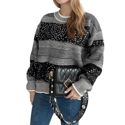 Damen Sweatshirt Glitzer Pailletten Applikationen