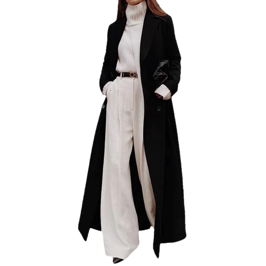 Damen Trenchcoat Jacke Lang Schnitt Gürtel Eveloria