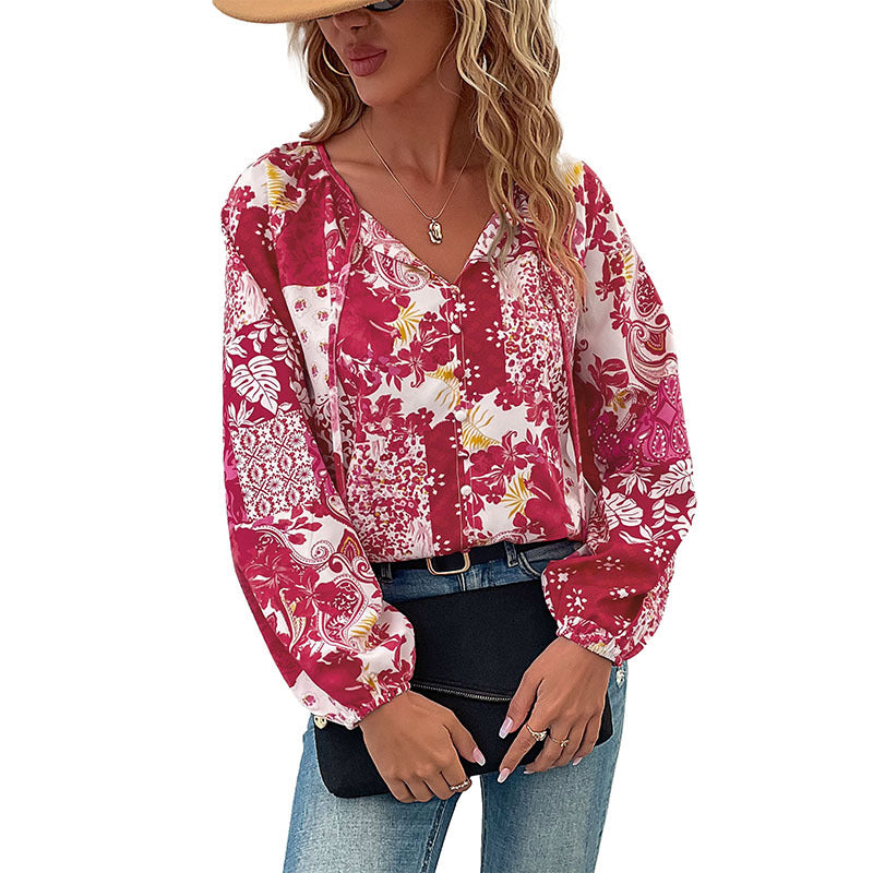 Damen Blusenshirt Florales Muster Lässig Weiße Bluse
