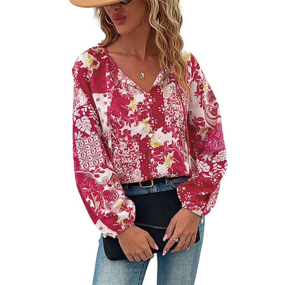 Damen Blusenshirt Florales Muster Lässig Weiße Bluse