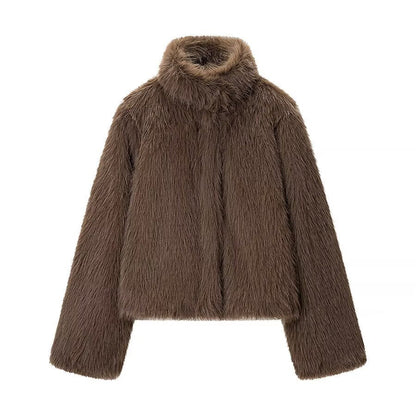 Damen Plüschjacke Hohler Kragen Locker Damenjacke Eveloria