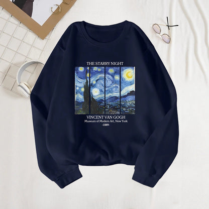 Damen Sweatshirt Van Gogh Motiv Baumwolle Schwarz - Eveloria