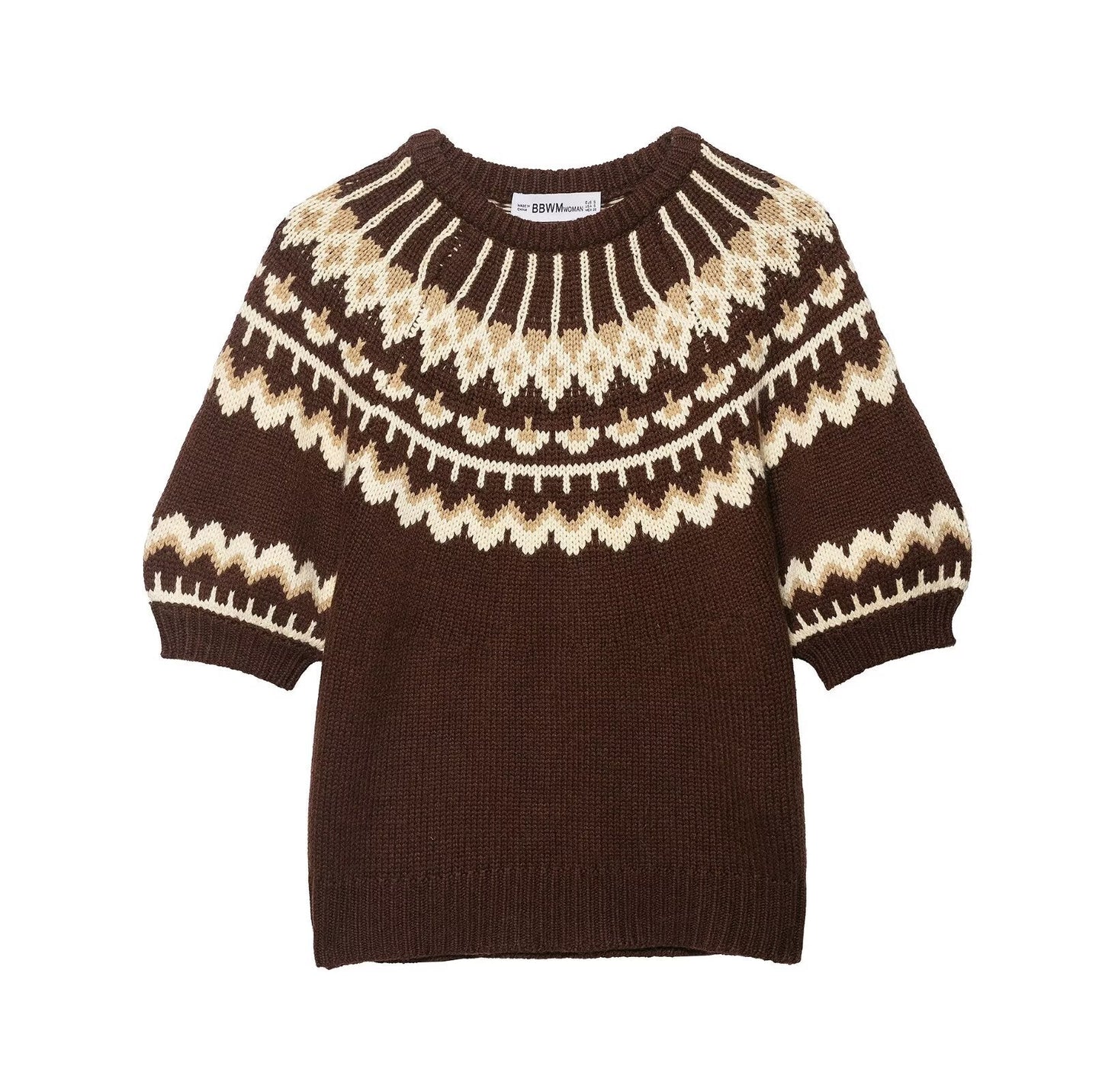 Damen Strickpullover Norwegermuster Überschnittene Schultern Eveloria
