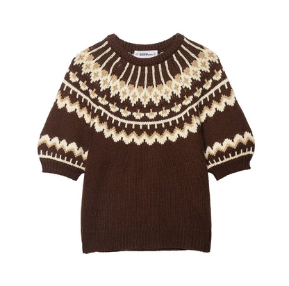 Damen Strickpullover Norwegermuster Überschnittene Schultern Eveloria