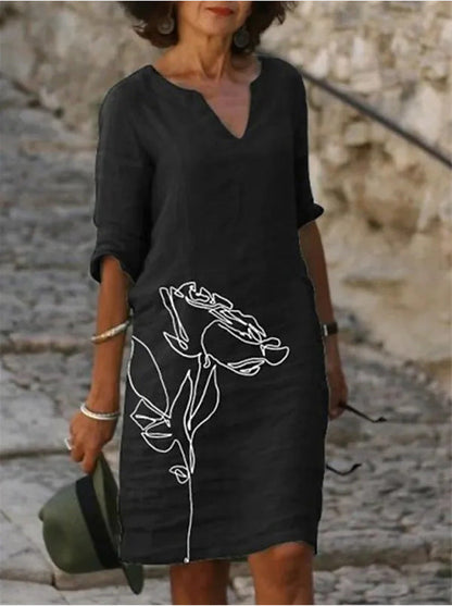 Damen Freizeitkleid Floralmuster V-Ausschnitt Eveloria