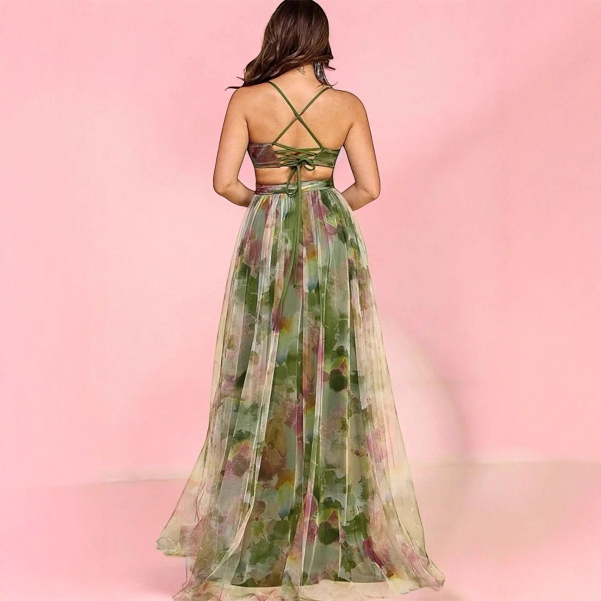 Damen Maxikleid Luftig Blumenmuster Seitenausschnitt Farbenfroh