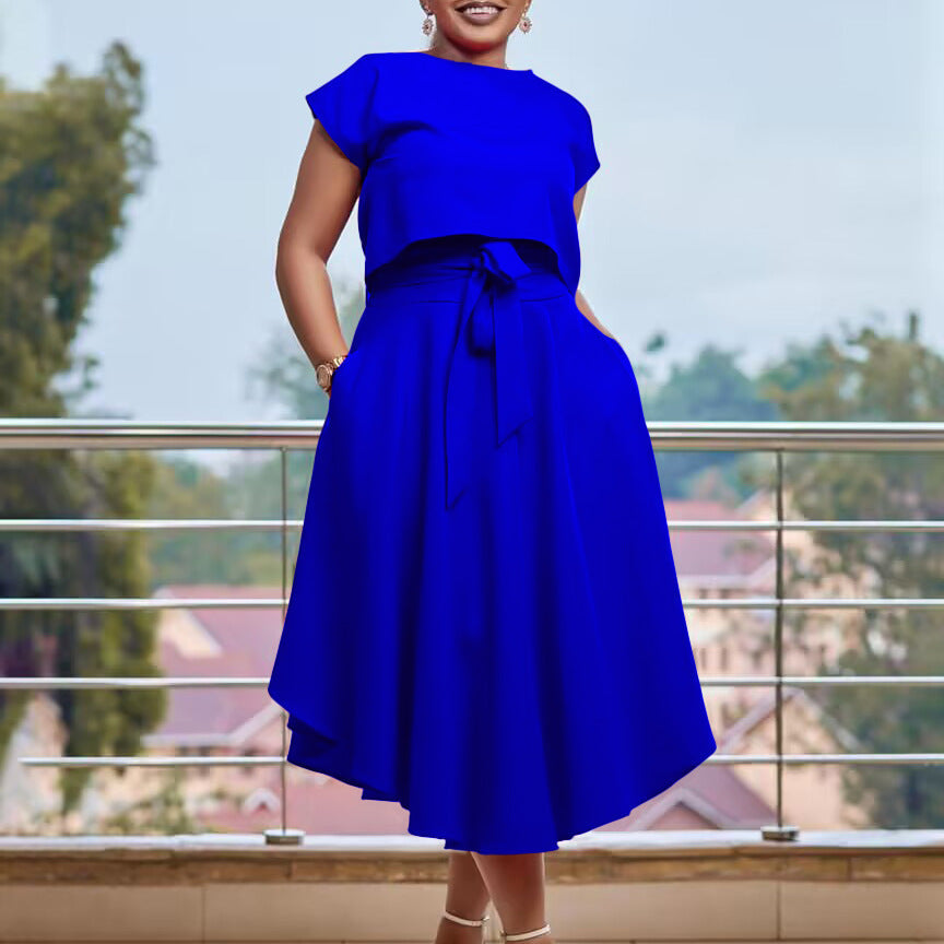 Damen Asymmetrisches Kleid mit Gürtel Detail Eveloria