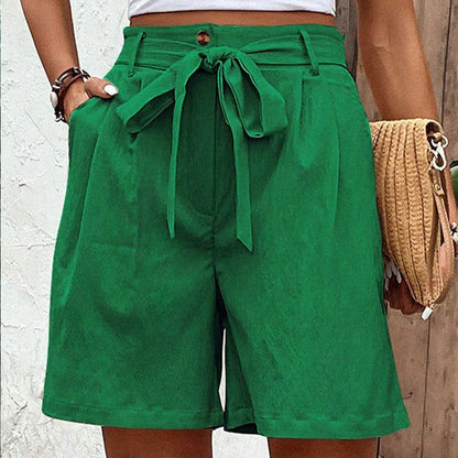 Damen Chino Shorts Dekorativer Gürtel Beige
