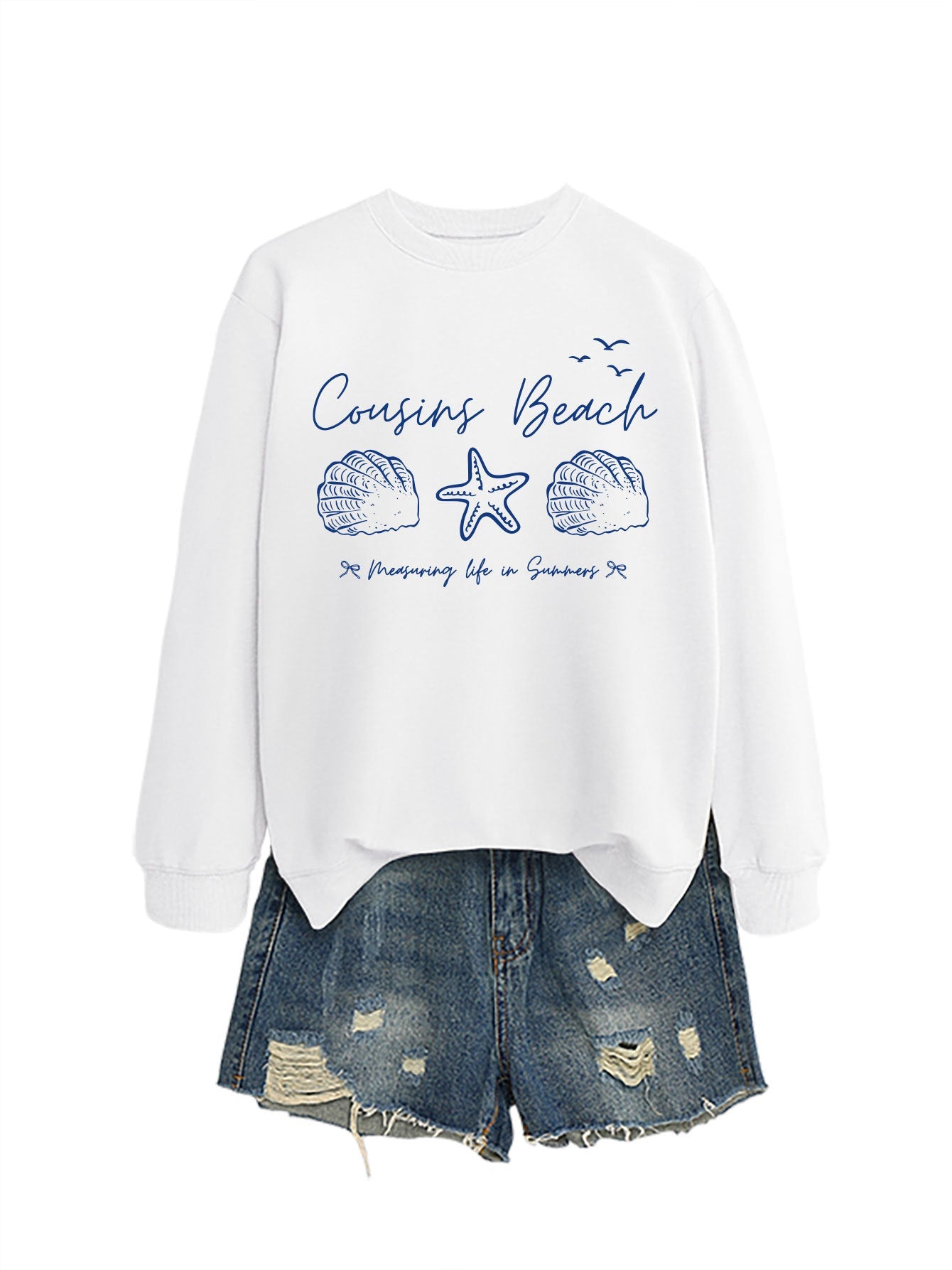 Damen Sweatshirt Maritimes Motiv Bequamer Schnitt Grau Eveloria