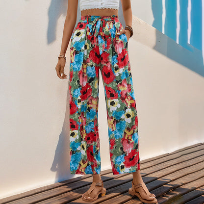 Damenweite Hose Elastisch Floralmuster