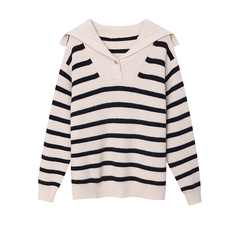 Damen Strickpullover Klassisch Maritim Streifen Eveloria