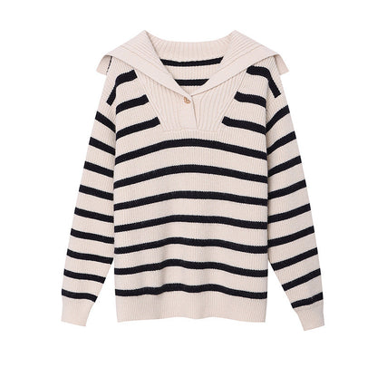 Damen Strickpullover Klassisch Maritim Streifen Eveloria