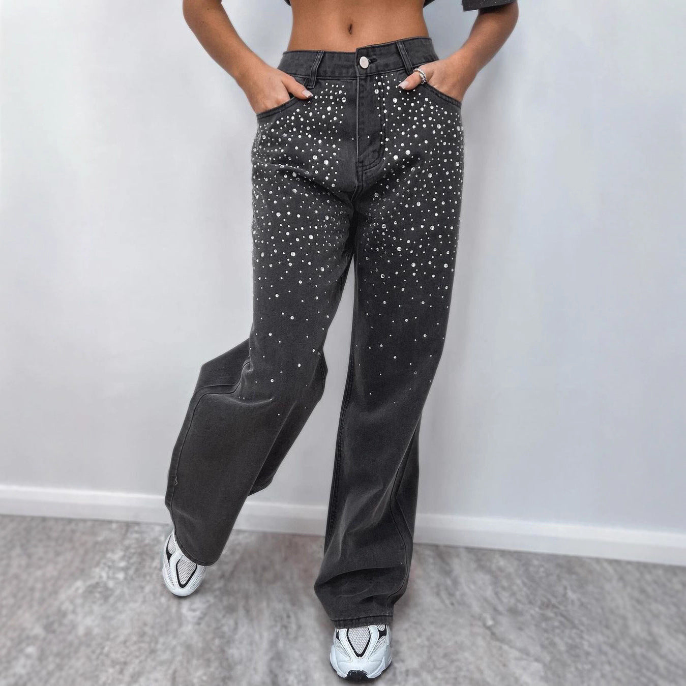 Damen High-Waist Jeans Elegant mit Glitzerdetails