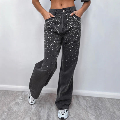 Damen High-Waist Jeans Elegant mit Glitzerdetails