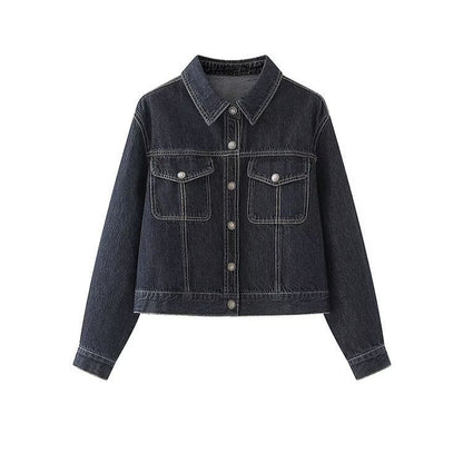 Damen Jeansjacke Klassischer Kragen 2 Brusttaschen Blau Eveloria - Eveloria