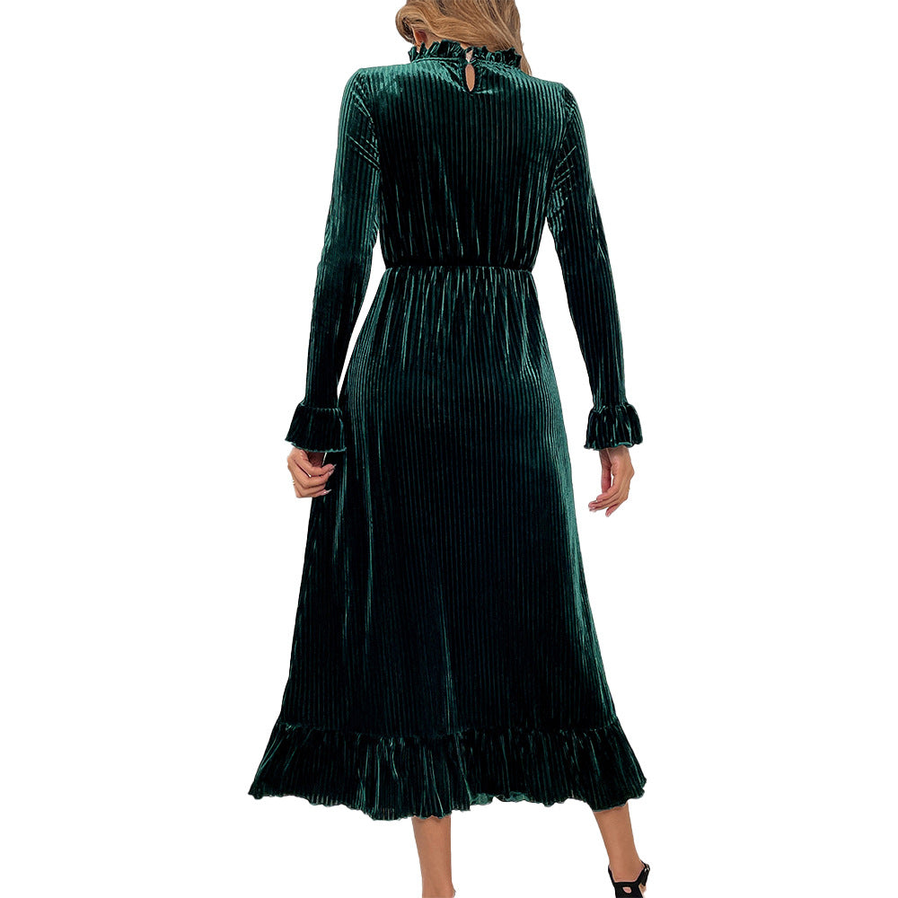 Damen Langarm-Wickelkleid Samt Rüschendetails Eveloria