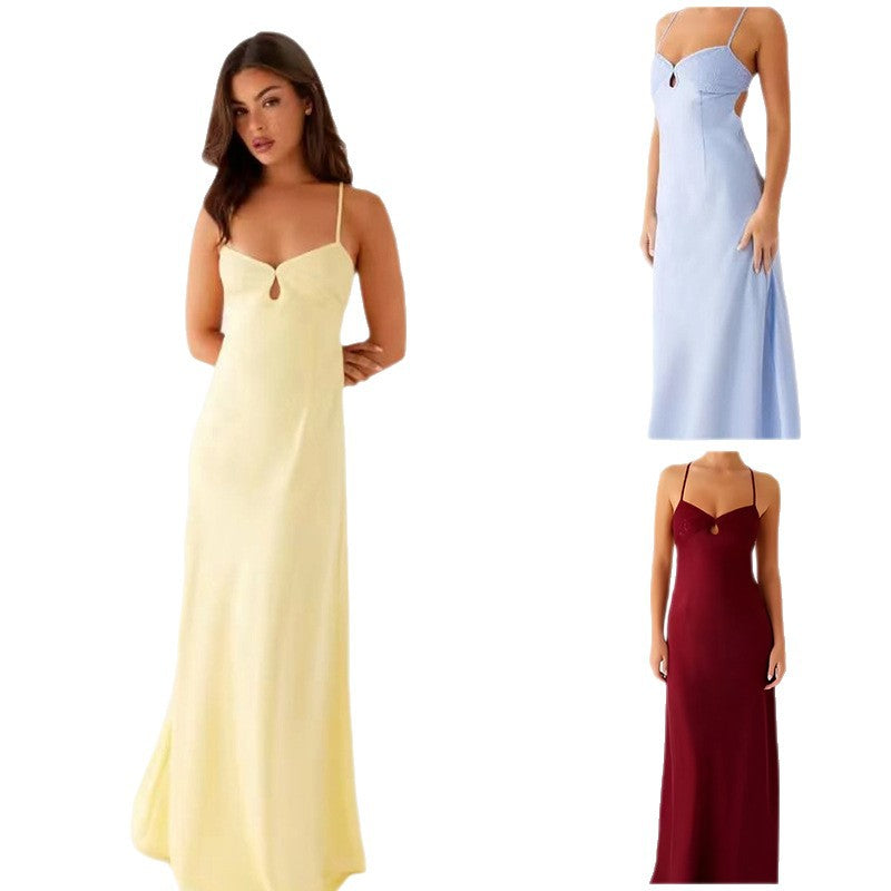 Damen Abendkleid Spaghettiträger Elegant Schlitz