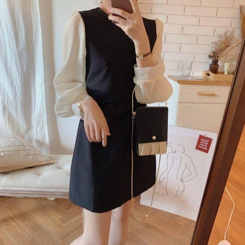 Damen Kleid Puffärmel Elegantes Taillieren