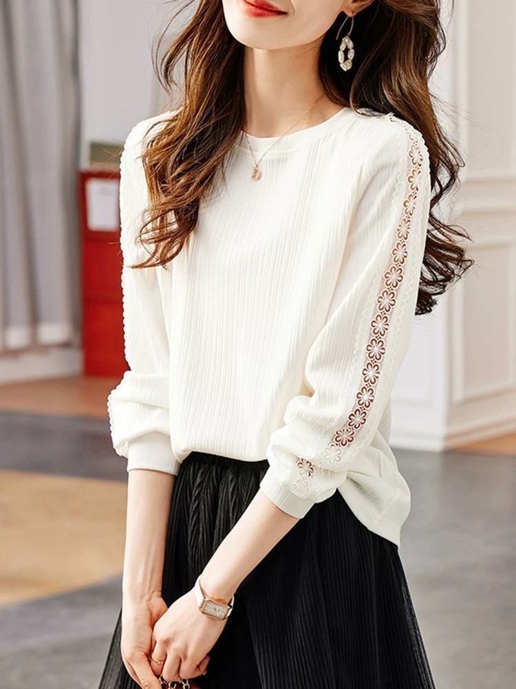 Damen Strickpullover Feine Rippdetails Dekorative Einsätze Eveloria