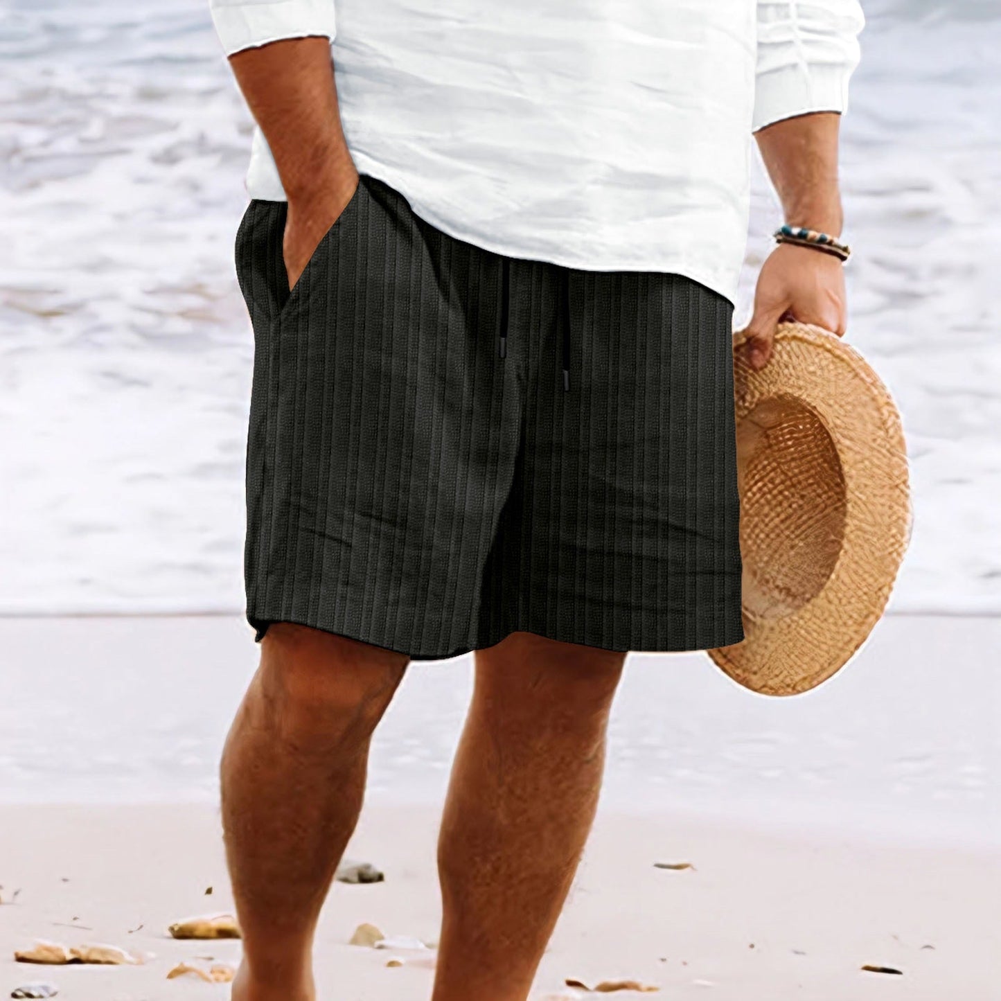 Herren Strandshorts Gestreift Kordelzug Locker Sitz