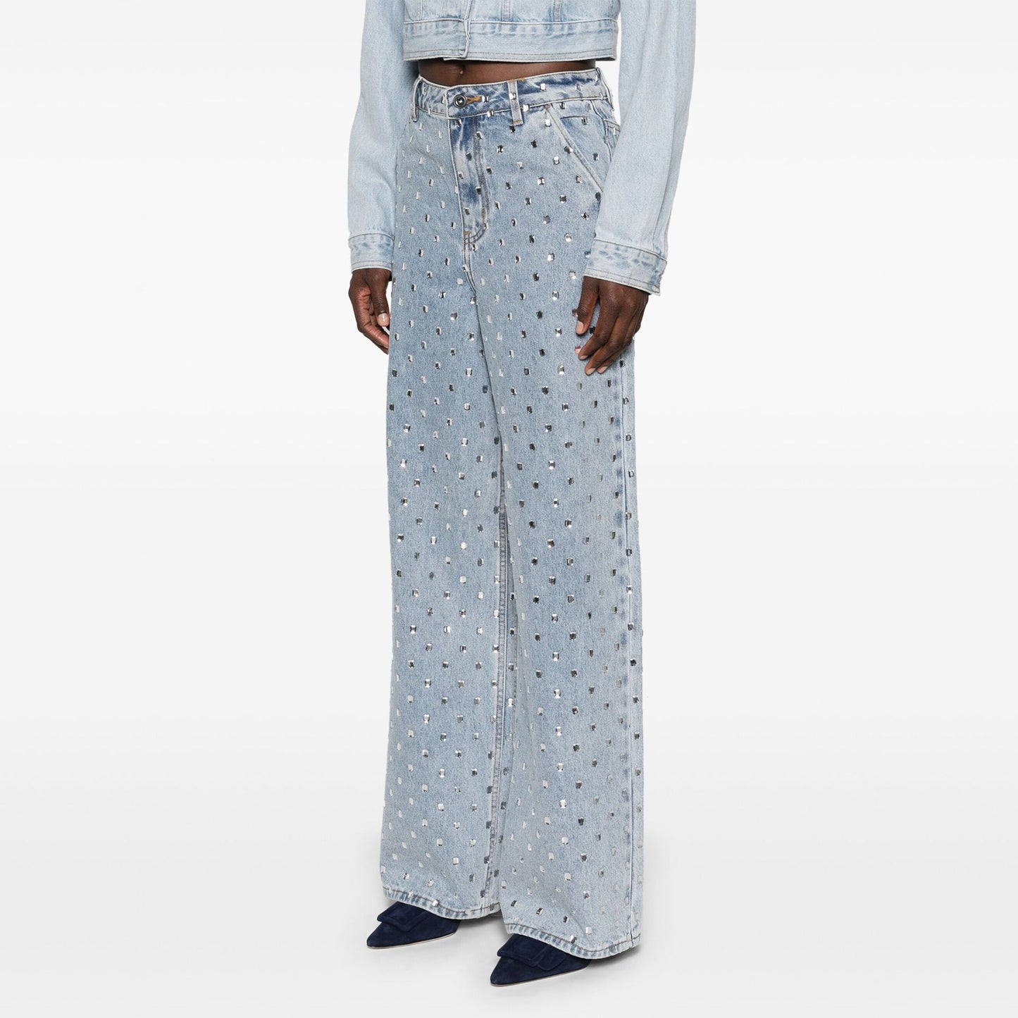Damen Weite Jeans Glitzernde Applikationen Eveloria