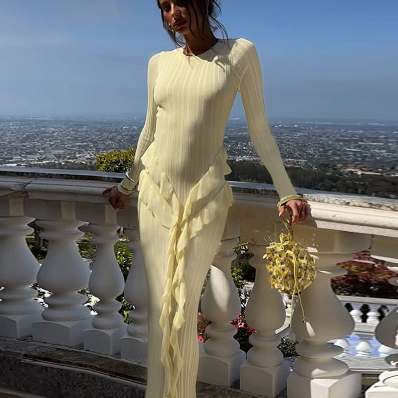 Damen Maxikleid mit Rüschen und langen Ärmeln Eveloria