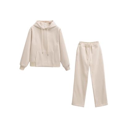 Damen Hoodie Set mit Jogginghosen aus Softstoff Beige