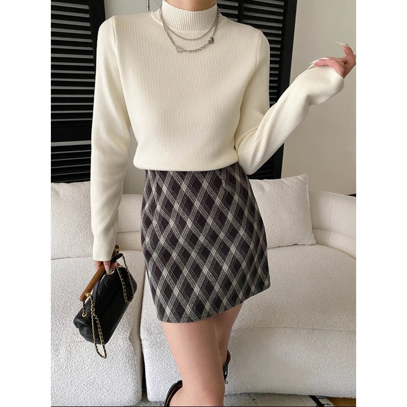 Damen Strickoberteil Figurbetont Hohem Kragen Rippdetails Elegant - Eveloria