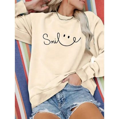 Damen Sweatshirt Lässiger Schriftzug Baumwolle Beige