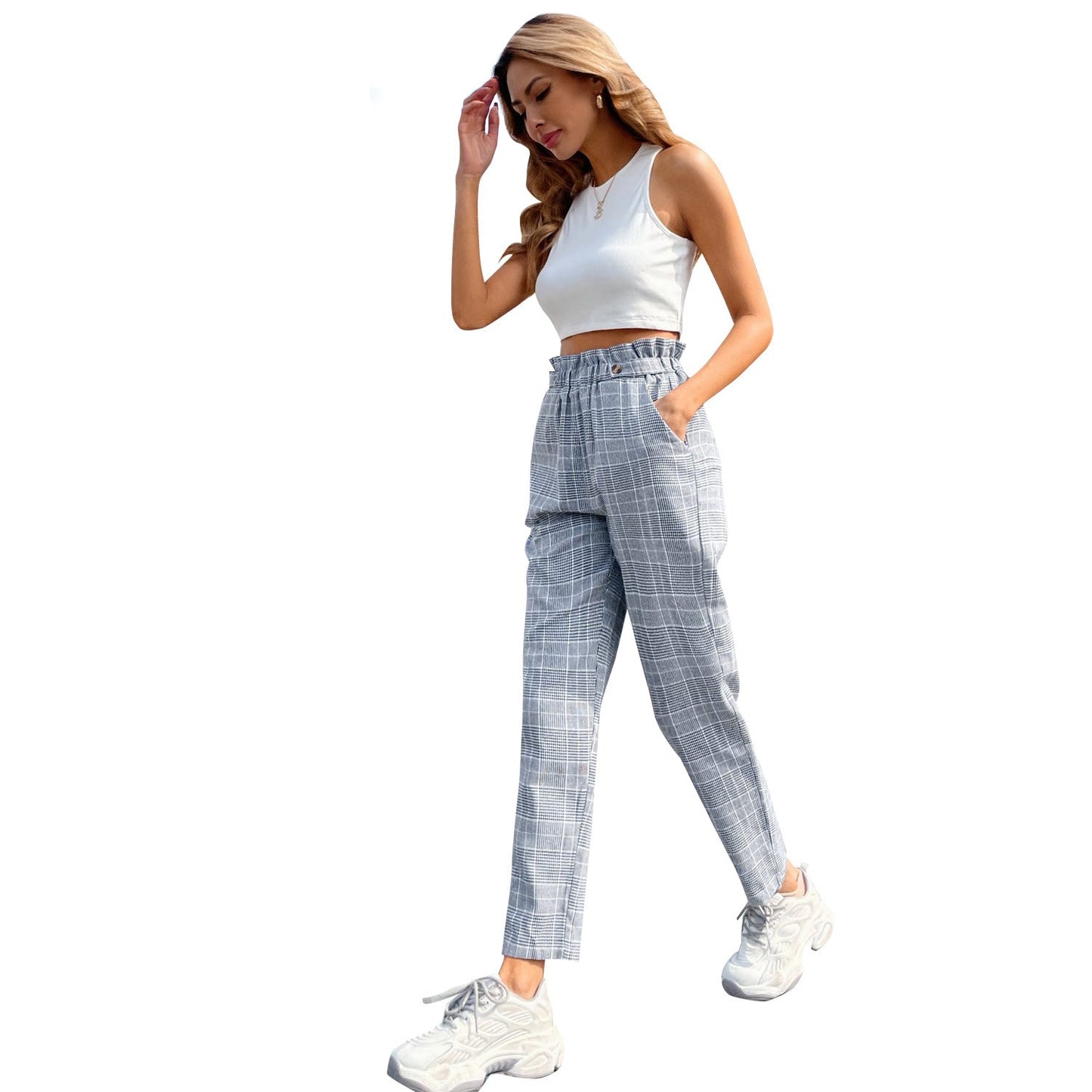 Damen Karohose Hohes Modell Mit Knöpfen Eveloria